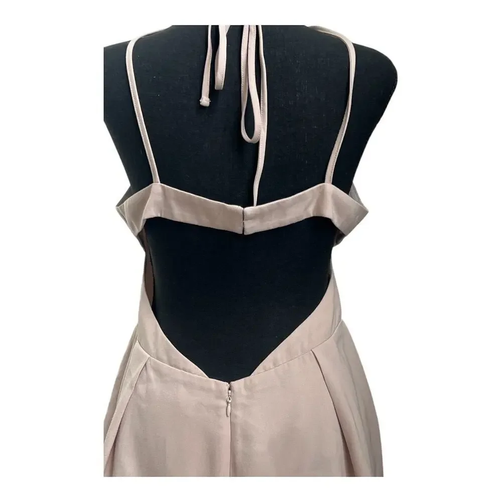 Tan Halter Neck Romper | Flowy Neutral Playsuit